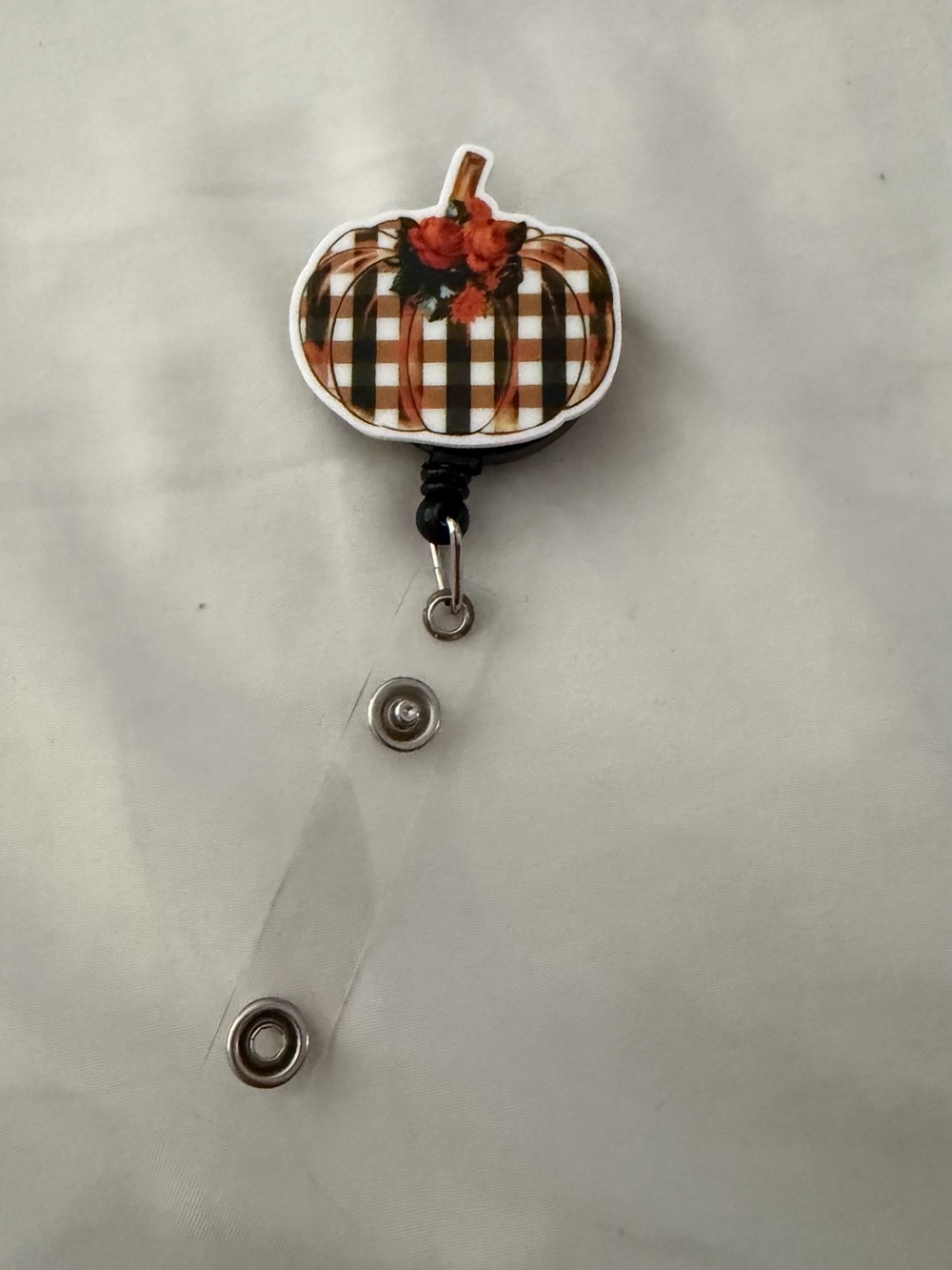 Plaid Pumpkin Badge Reel ID Holder - Black, Orange, White